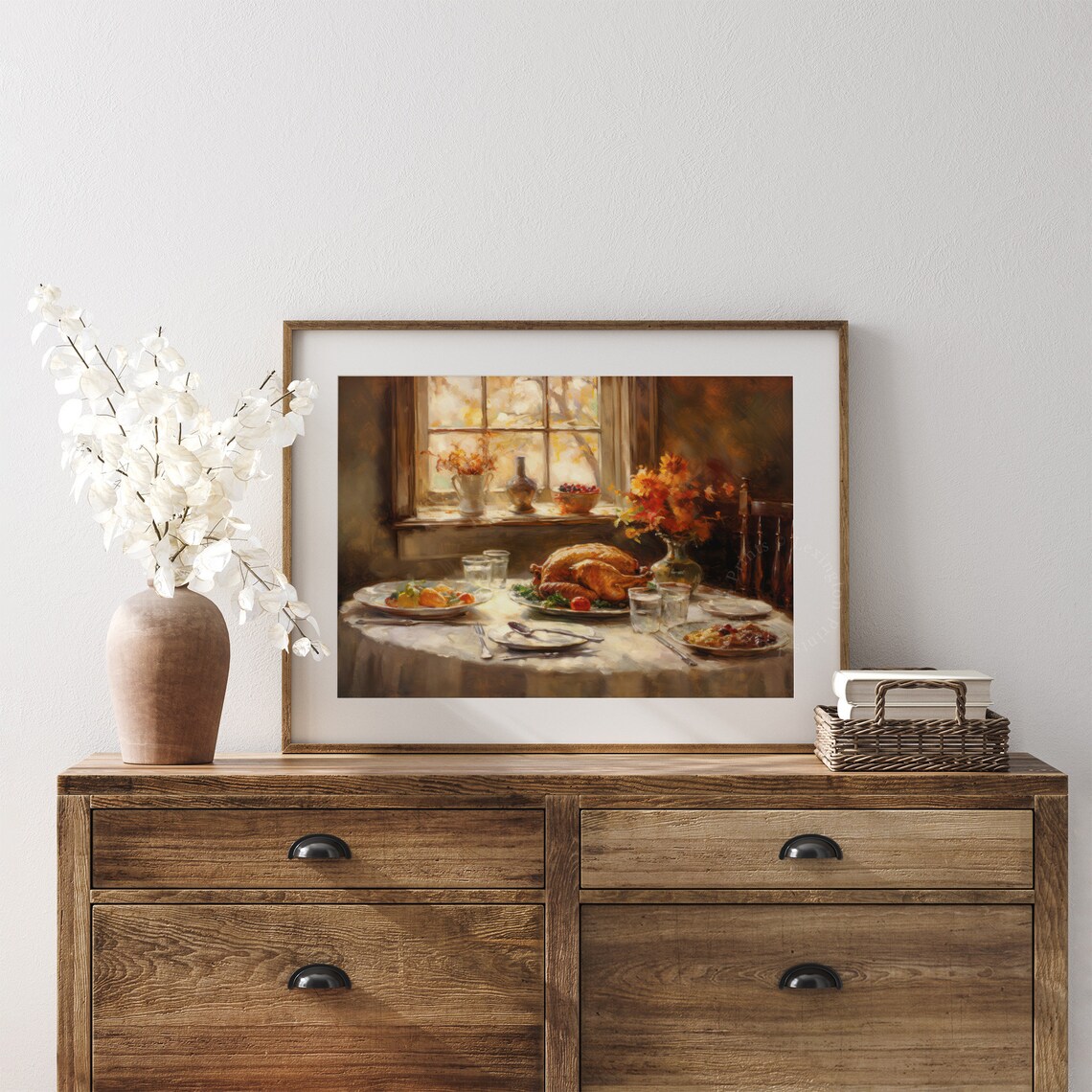 Thanksgiving Turkey Dinner Sunny Window Harvest Table Vintage Painting Poster - Image 6
