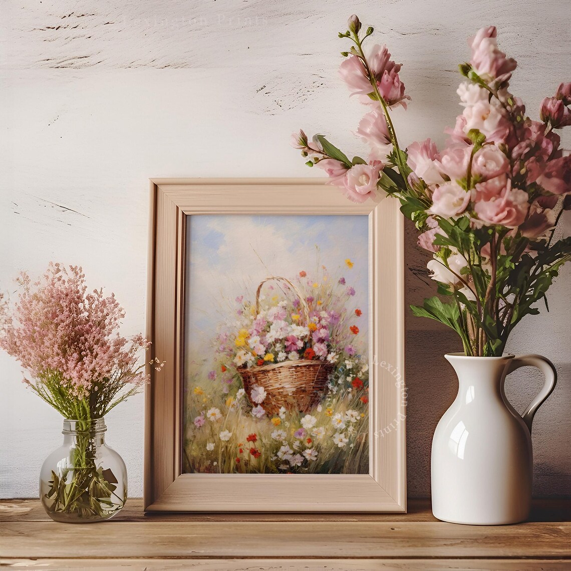 Wildflower Basket Meadow Bouquet Vintage Floral Oil Painting Poster - Image 3