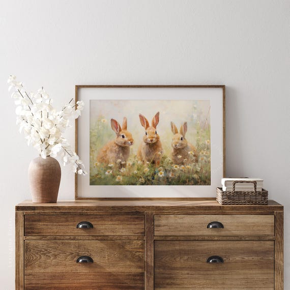 Spring Bunny Rabbits Vintage Farmhouse Art Print