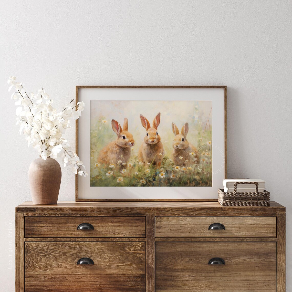 Spring Bunny Rabbits Vintage Farmhouse Art Print