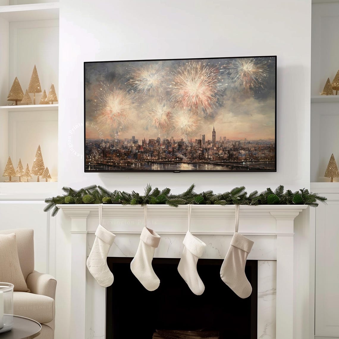 New York City Fireworks Over Skyline Night Celebration Poster - Image 3