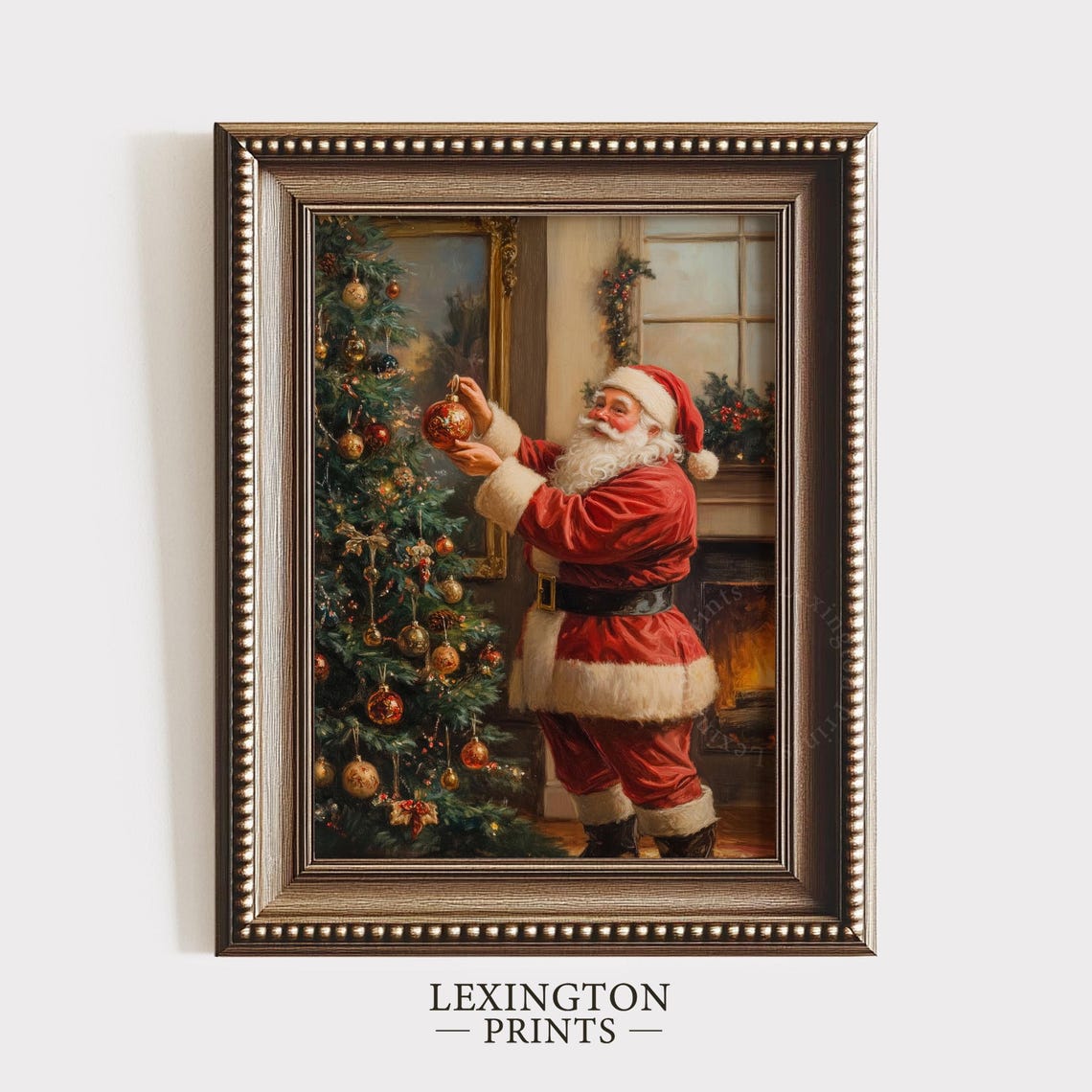 Santa Claus Decorating Christmas Tree Vintage Holiday Scene Poster - Image 4