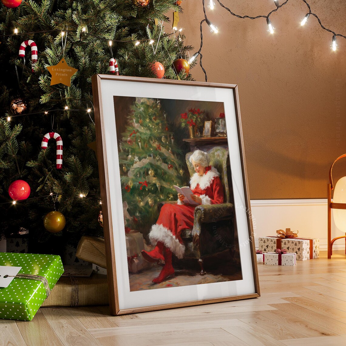 Vintage Christmas Wall Art Mrs Claus Reading Book Christmas Print Living Room Academia Santa Christmas Painting Winter Print 404 - Image 7