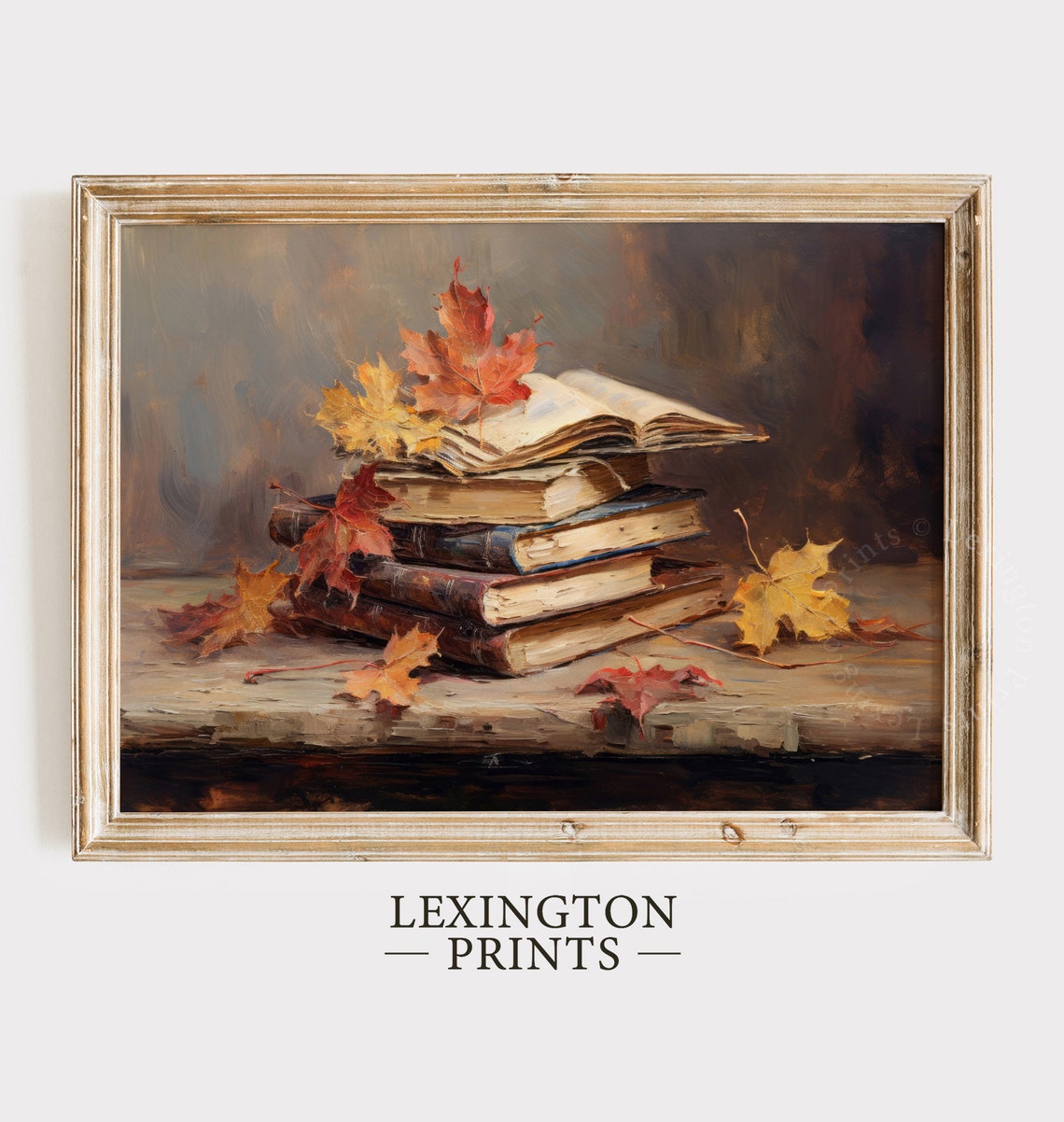 Stack of Books with Autumn Maple Leaves Still Life Fall Reading Poster - Image 6