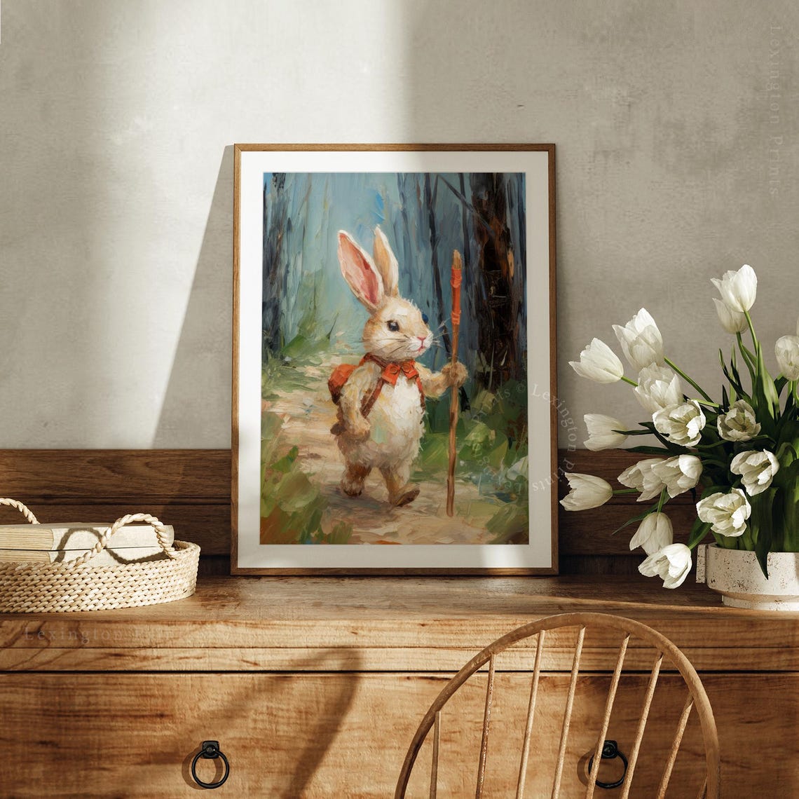 Hiking Bunny Easter Rabbit Forest Painting Cute Spring Art Poster - Image 2