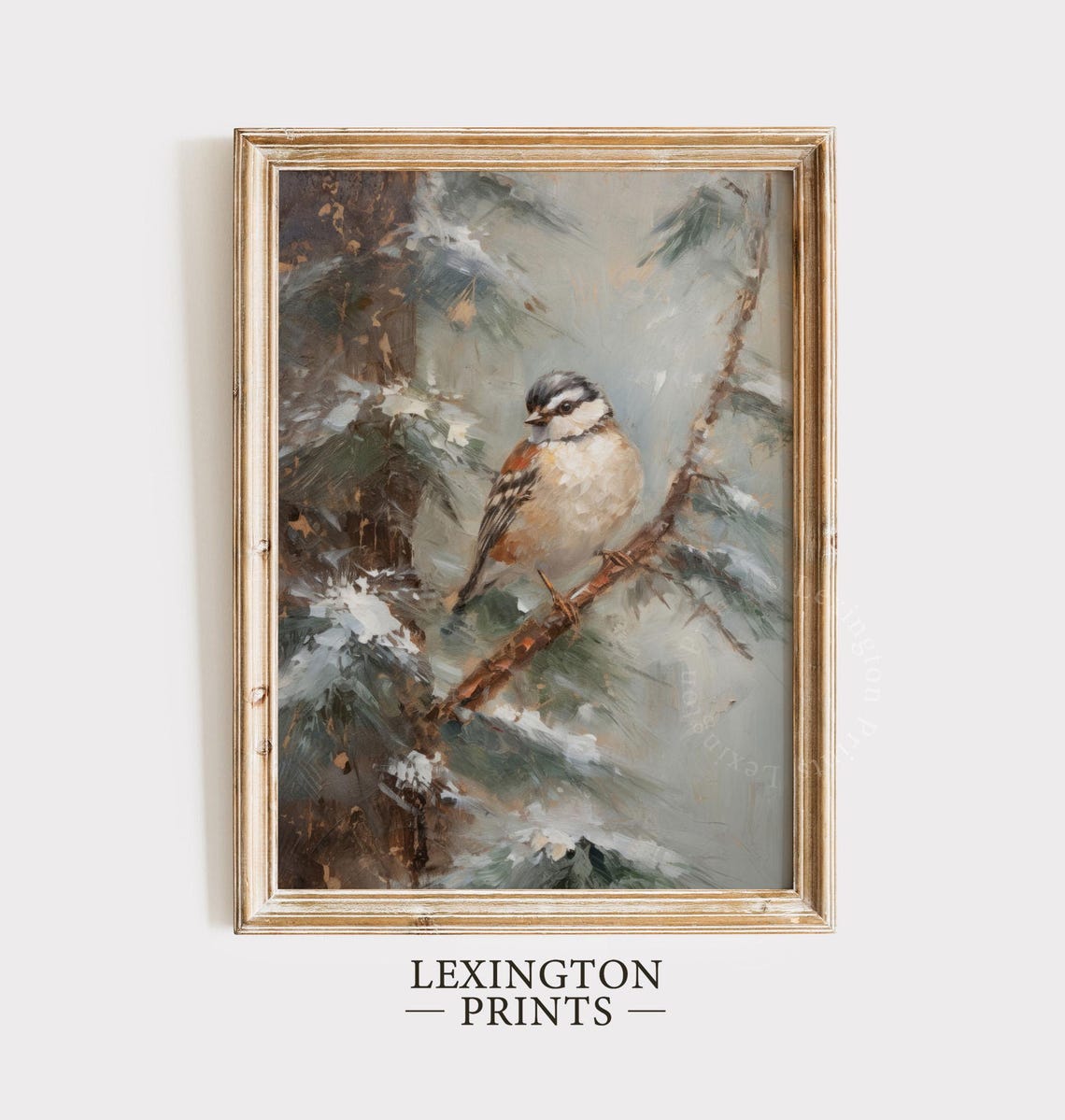 Chickadee Winter Bird Snowy Pine Branch Vintage Painting Art Poster - Image 6