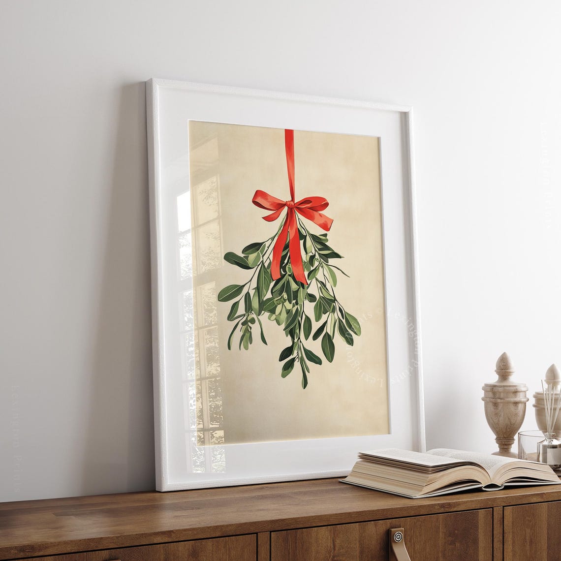 Mistletoe Sprig with Red Ribbon Christmas Botanical Art Poster - Image 6