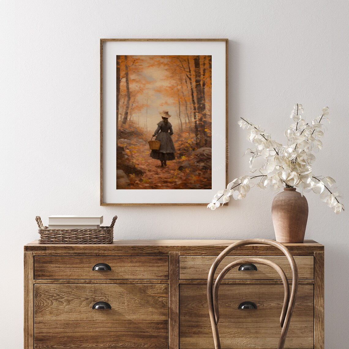 Woman Walking Autumn Forest Path Vintage Fall Oil Painting Poster - Image 2