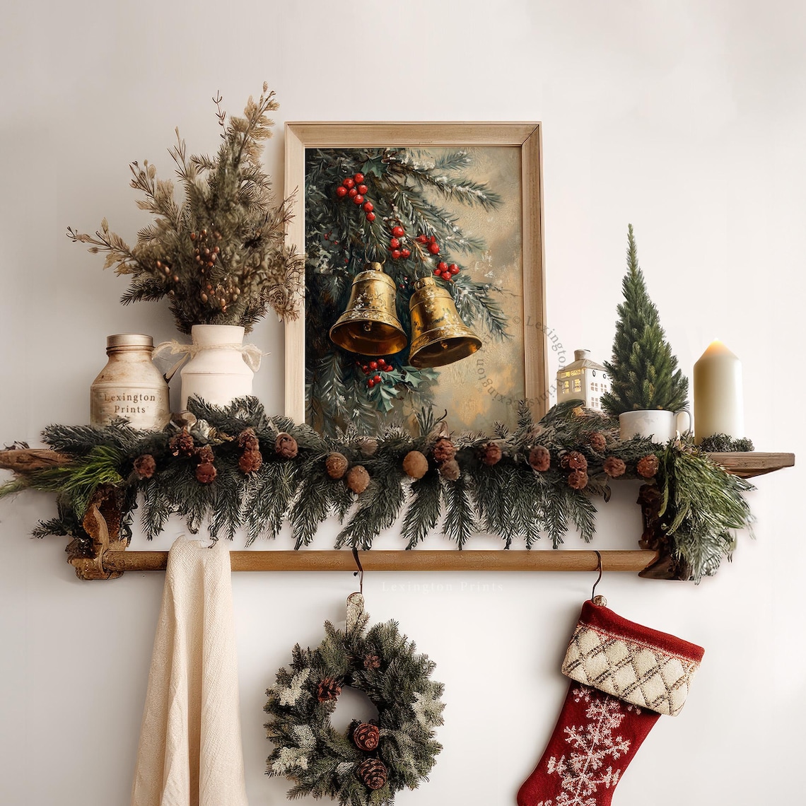 Vintage Christmas Bells Print Christmas Wall Art Moody Winter Wall Art Jingle Bells Painting Farmhouse Christmas Decor Art 958 - Image 7