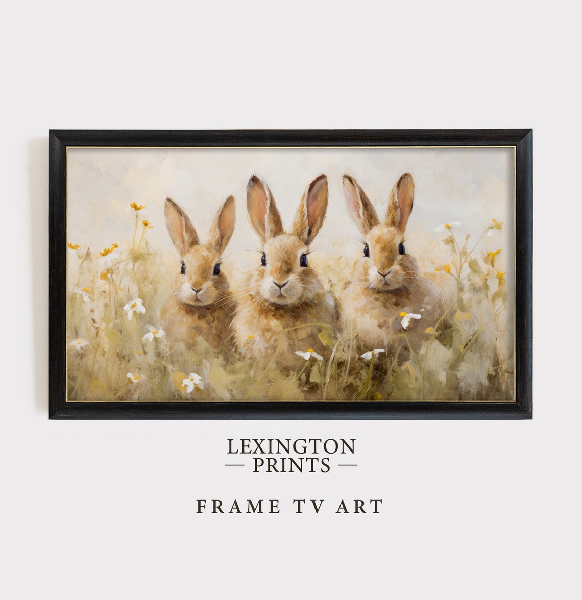 Three Bunnies in Wildflower Meadow Cute Spring Animal Poster - Image 4