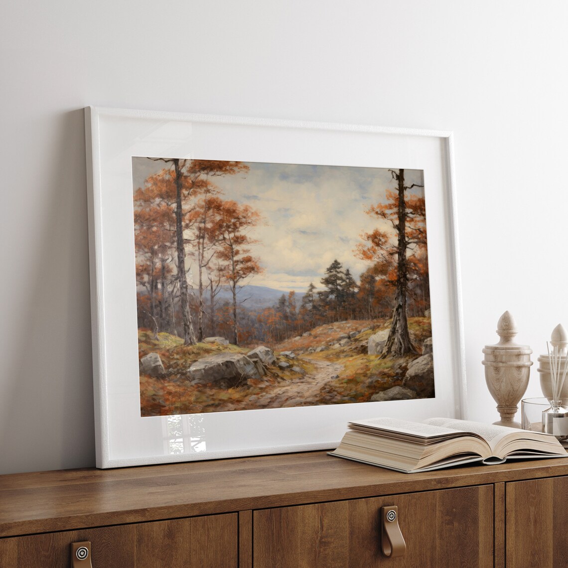 Rocky Autumn Path Through Orange Pine Forest Mountain View Landscape Poster - Image 4