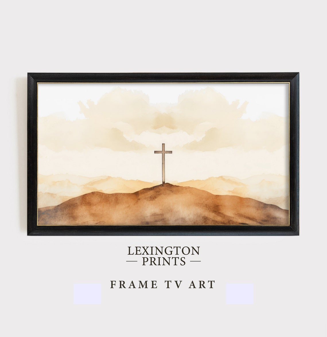 Wooden Cross on Hilltop with Clouds Watercolor Christian Wall Art - Image 4