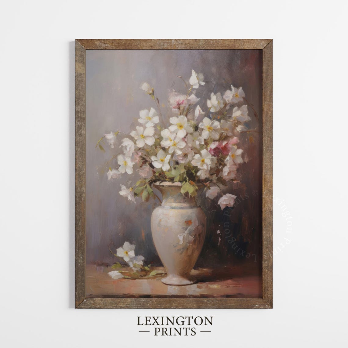 White Blossom Vase Soft Floral Still Life Painting Art Poster - Image 4