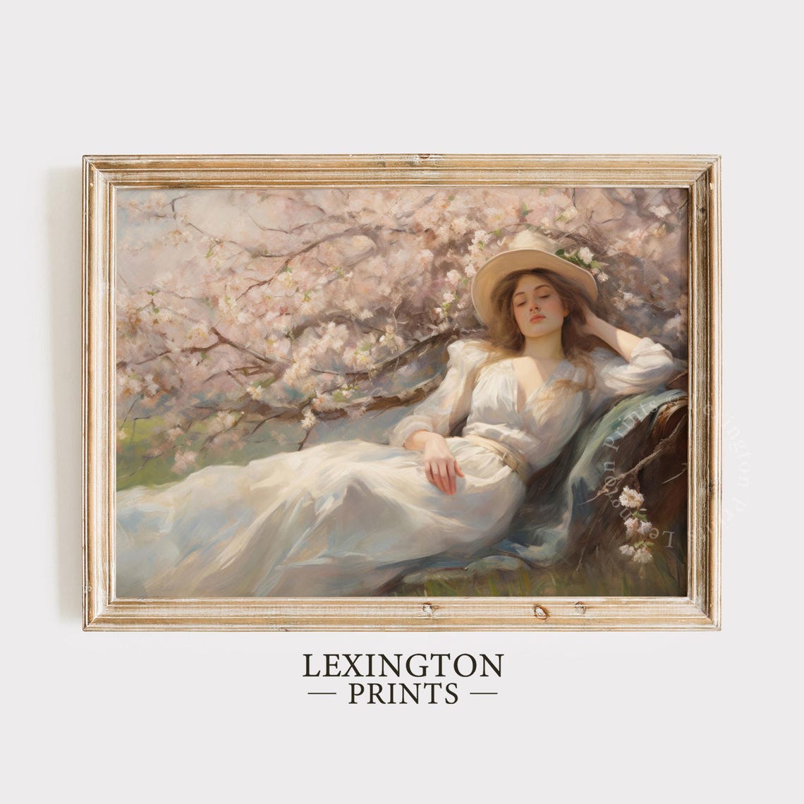 Woman Resting Under Cherry Blossom Tree in White Dress Spring Poster - Image 6