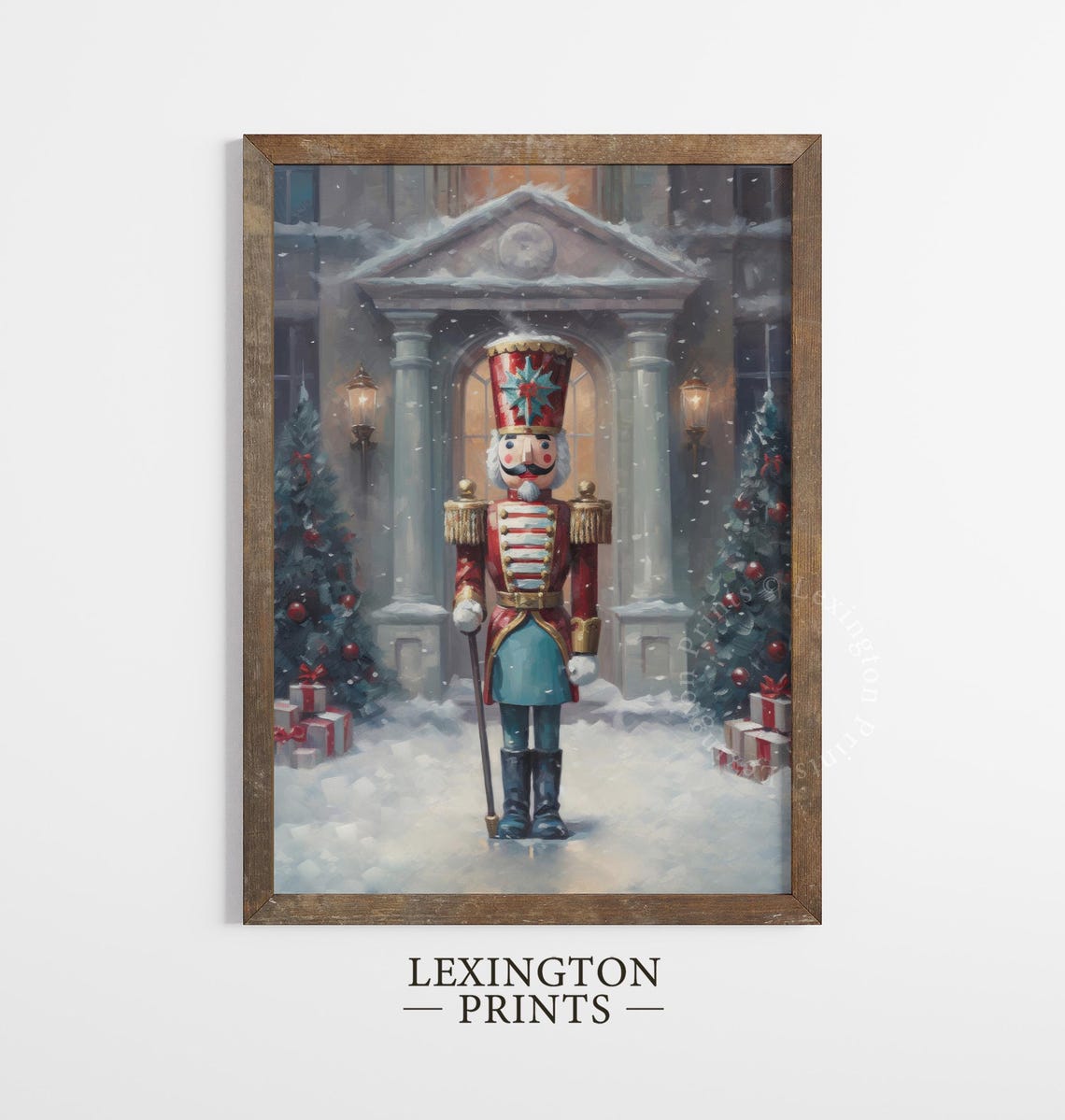Vintage Nutcracker Soldier Snowy Village Christmas Night Poster - Image 3