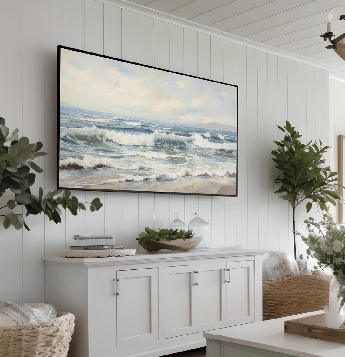 Ocean Waves Frame TV Art Vintage Seascape Oil Painting Poster - Image 4