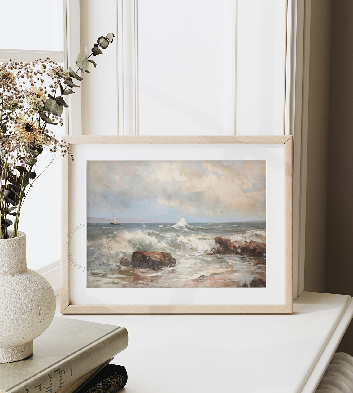 Dark Coastal Landscape Painting Vintage Coastal Print Ocean Wall Art Beach Print Dark Summer Print Oil Painting Vintage Art 681 - Image 4