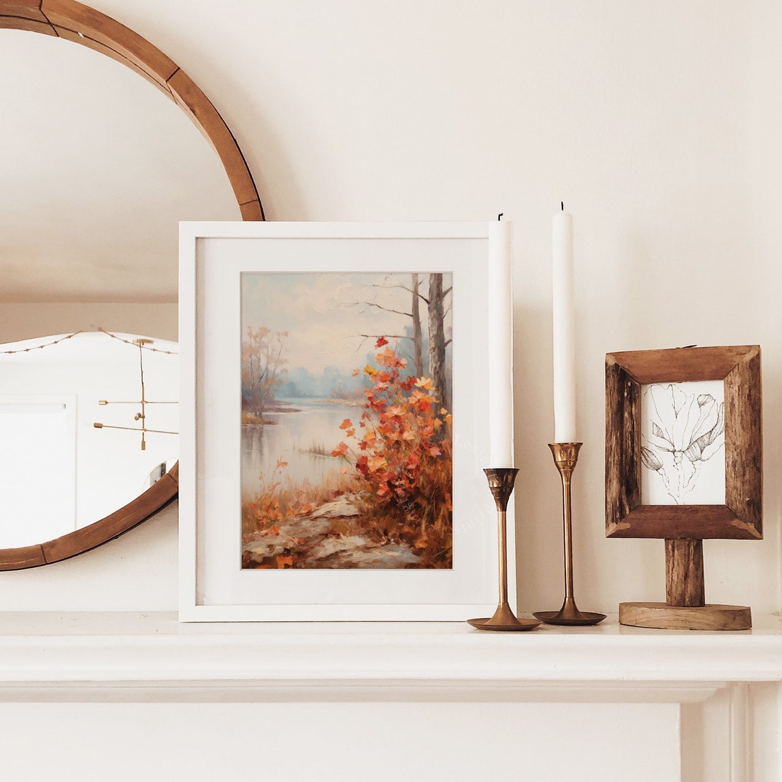 Autumn Lakeside with Red Orange Bushes Tranquil Fall Lake Poster - Image 5