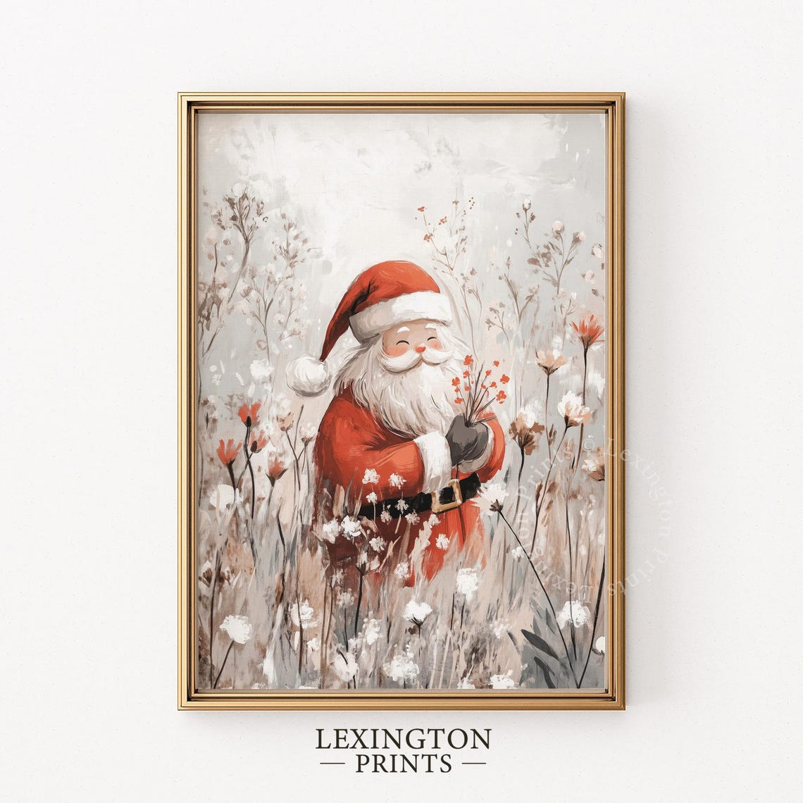 Sweet Santa Wildflower Field Print Christmas Wall Art Santa Poster Winter Prints Vintage Christmas Wall Art Red Floral Art 901 - Image 5