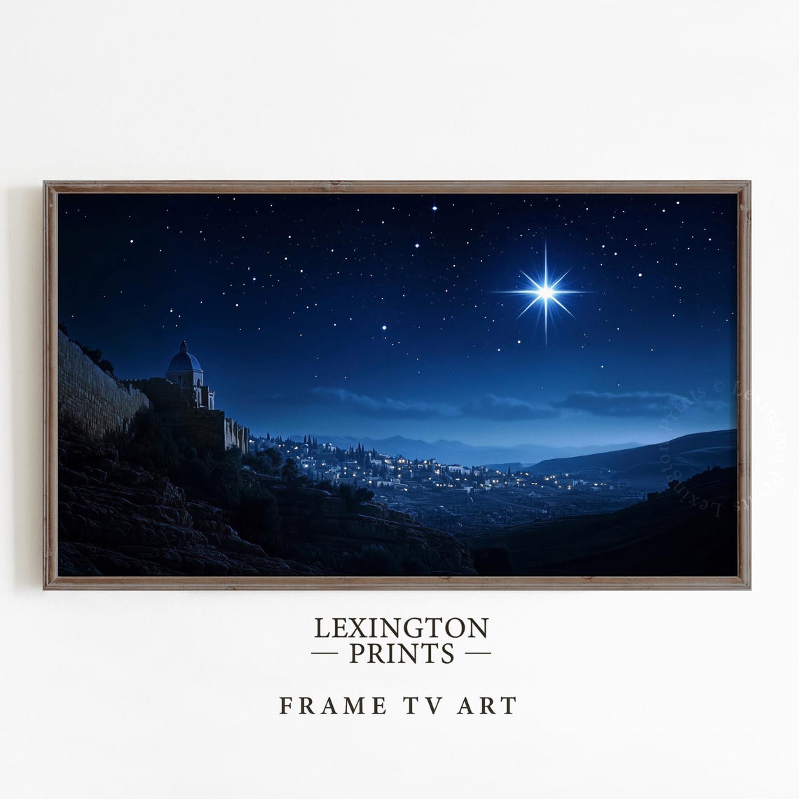 Nativity Star Over a Night City Biblical Christmas Painting Poster - Image 5