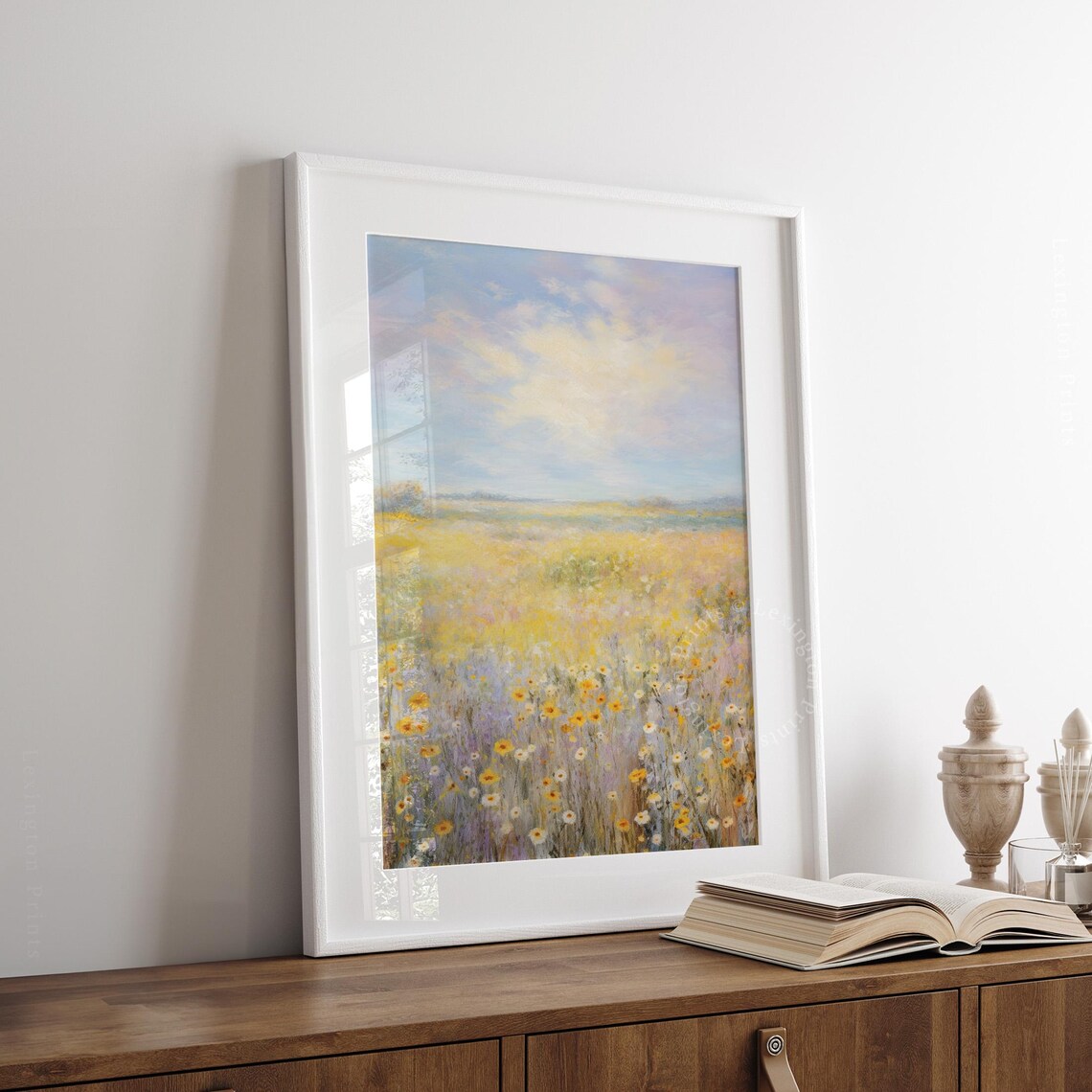 Lavender and Yellow Wildflower Meadow Pastel Oil Painting Spring Poster - Image 3