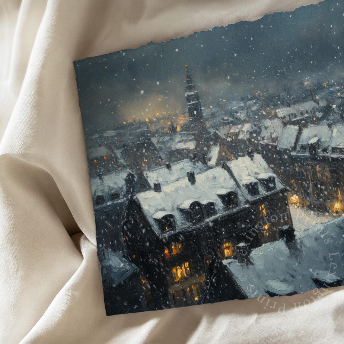 Snowy City Rooftops at Night with Glowing Windows Winter Poster - Image 7