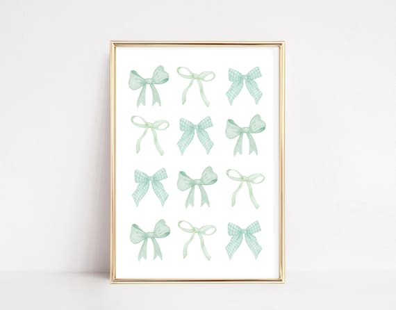 Twelve Green Watercolor Bows Coquette Girl Room Decor Poster