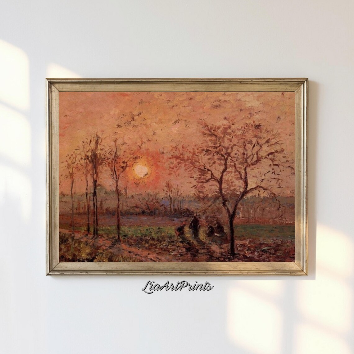 Golden Sunset Landscape, Impressionist Autumn Scene
