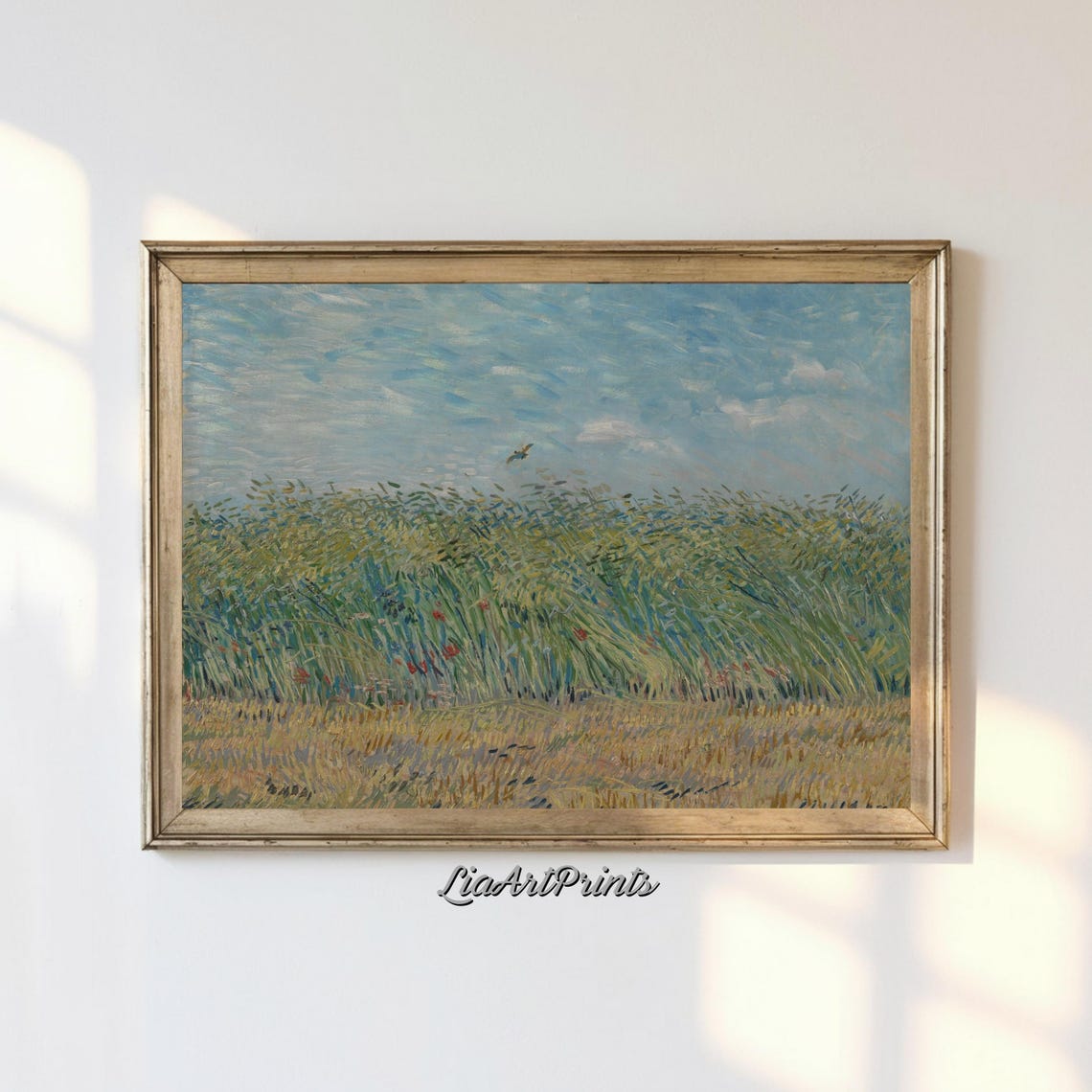 Windswept Wheat Field with Poppies Van Gogh Style Country Poster