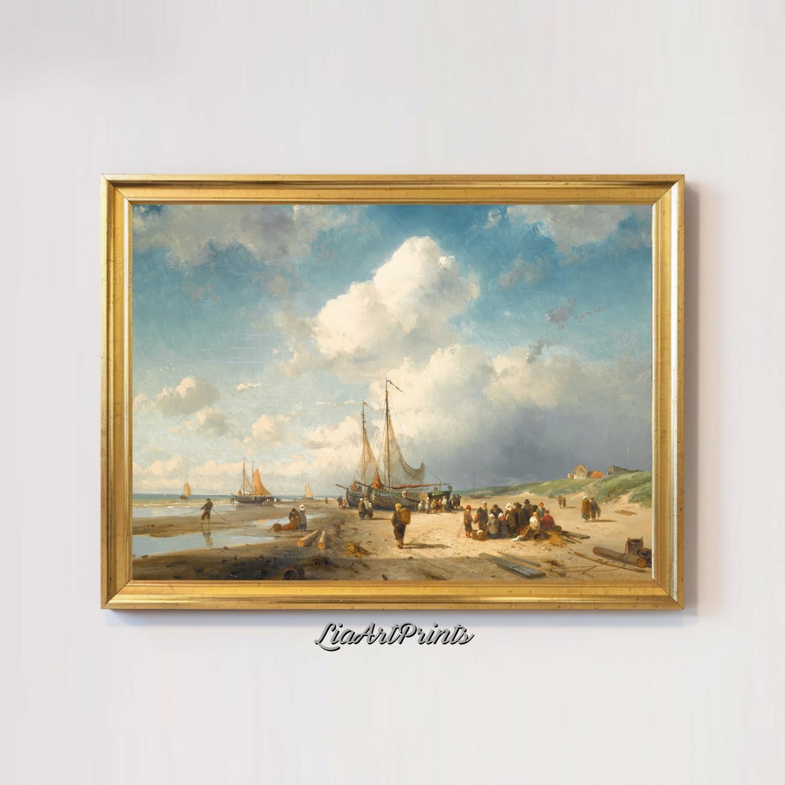 Vintage Seaside Fishing Village Boats Beach Coastal Scene Poster - Image 2