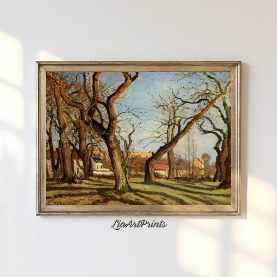 Early Spring Village Grove Bare Trees Soft Light Impressionist Nature Poster
