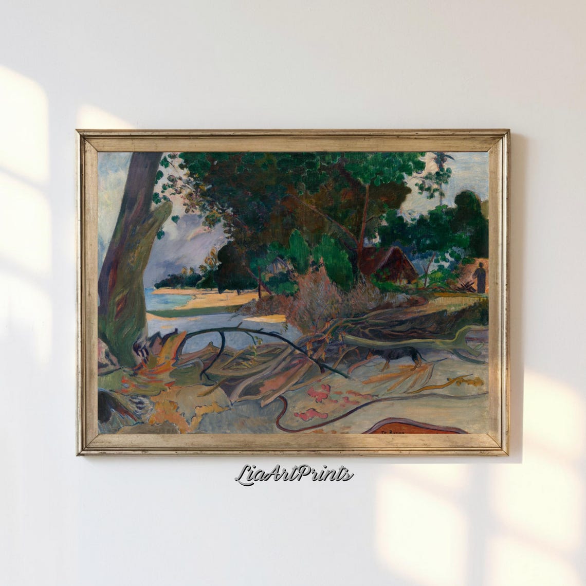 Tropical Beach Cove with Fallen Trees Post Impressionist Scene Poster