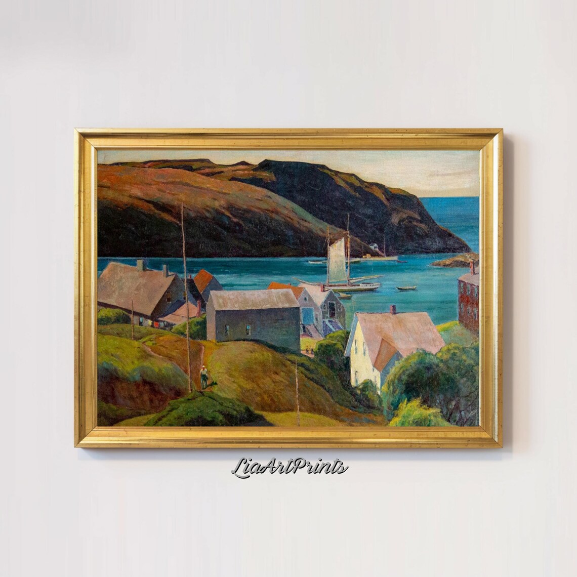 Coastal Village Landscape With Sailboats, Harbor View - Image 3