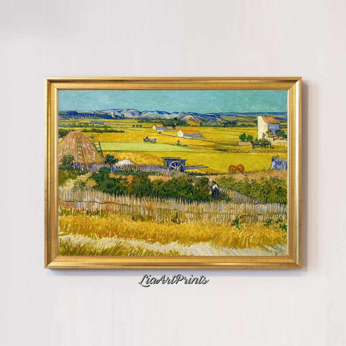 Van Gogh Harvest At La Crau Golden Wheat Fields Impressionist Farm Poster - Image 3