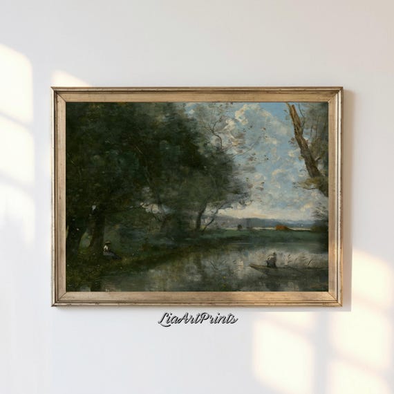 Antique Rustic Muted Landscape Painting Vintage Neutral Wall Art Antique Landscape Art Wall Art