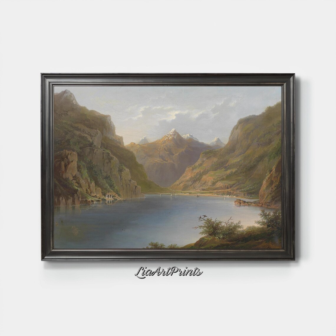 Vintage Mountain Lake Wall Art Tranquil Landscape Rustic Nature Decor Neutral Tones Artwork Serene Mountain Scene - Image 3