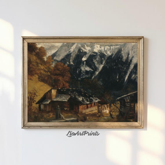 Antique Rustic Muted Landscape Painting Vintage Neutral Wall Art Antique Landscape Art Wall Art