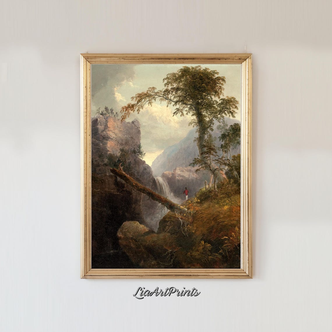 Majestic Waterfall Landscape Wall Art Vintage Wilderness Scene Print Rustic Nature Decor - Image 4