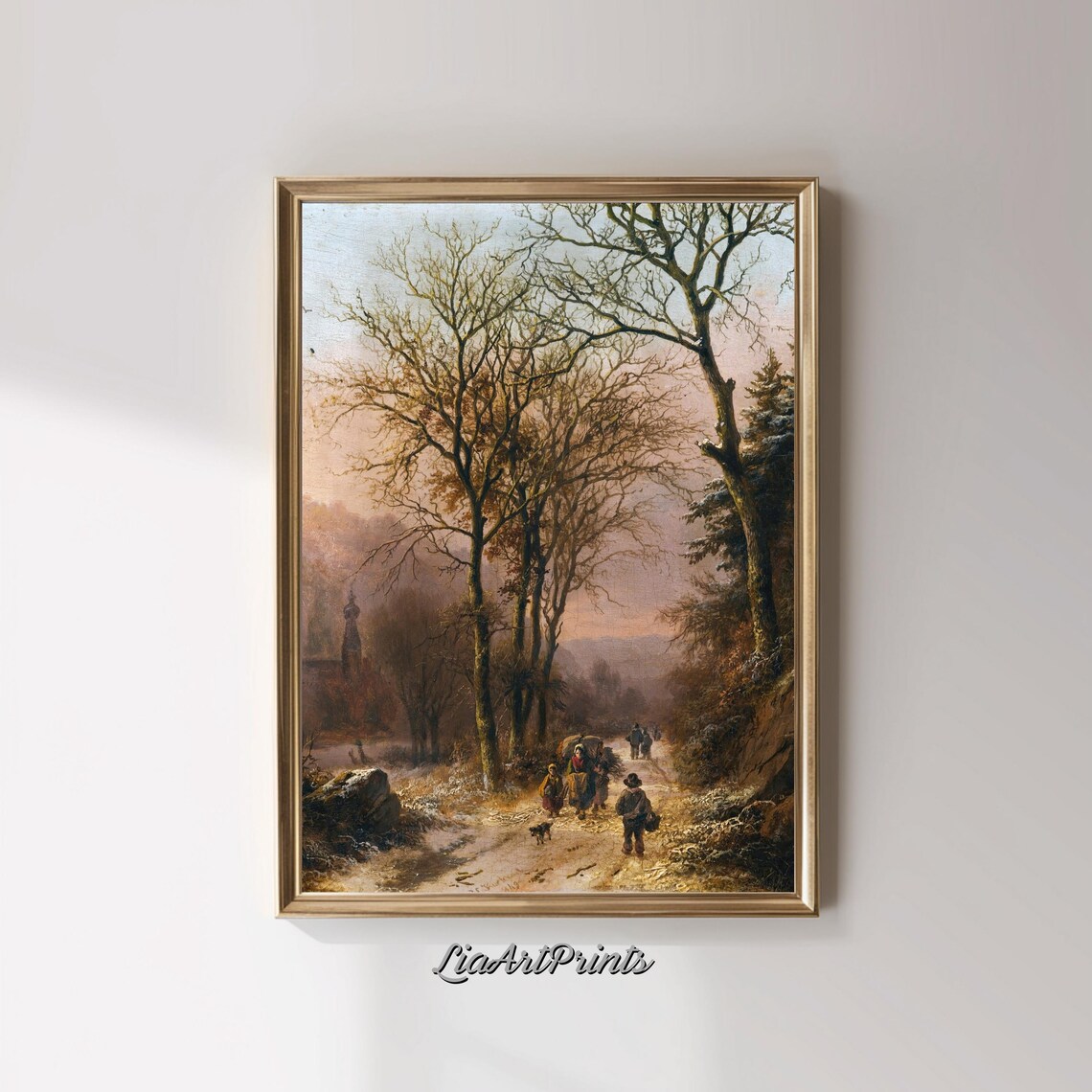 Winter Country Road Vintage Oil Painting with Bare Trees and Travelers Poster - Image 2
