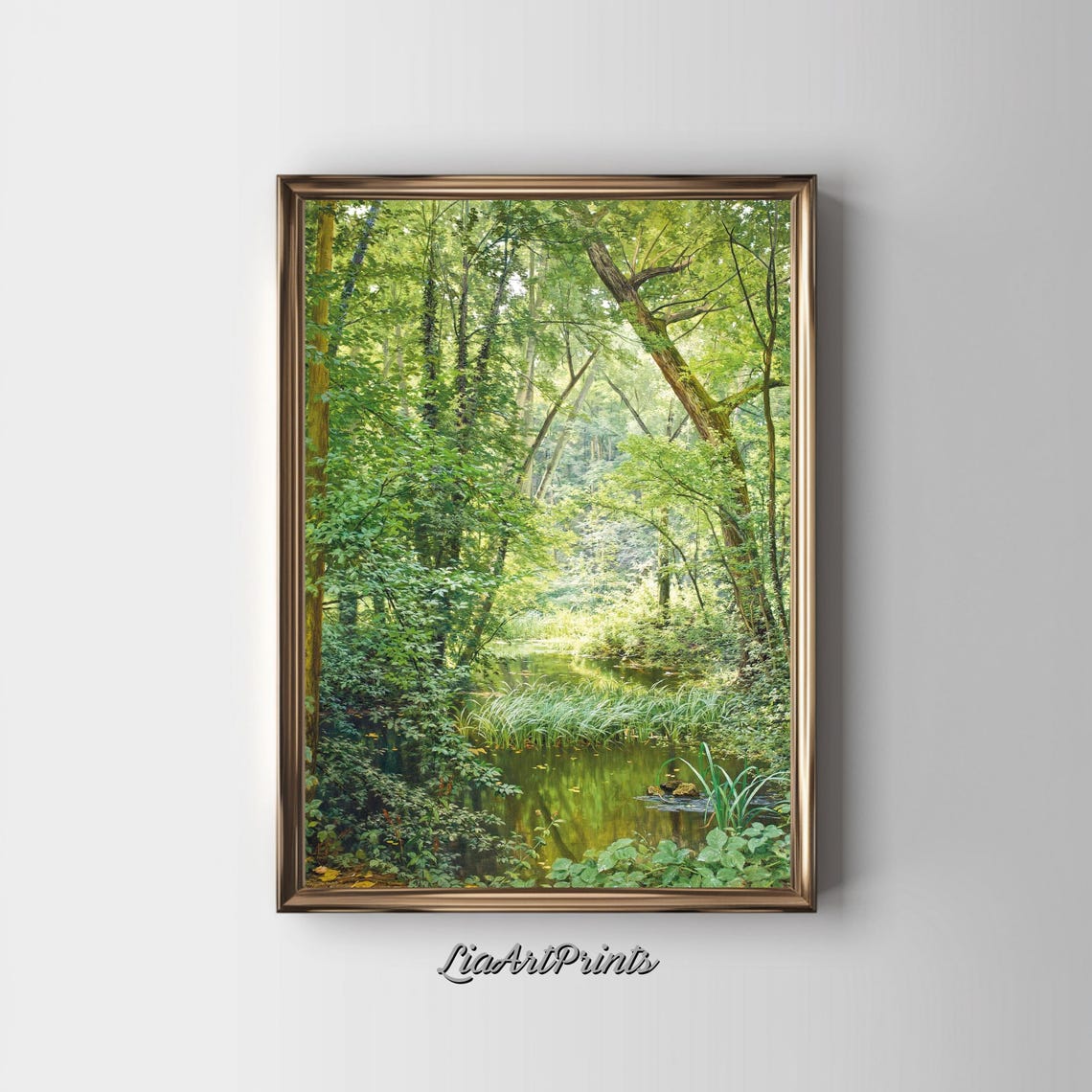 Tranquil Forest Stream Wall Art Lush Green Woodland Print Serene Nature Decor Peaceful Landscape Artwork - Image 3