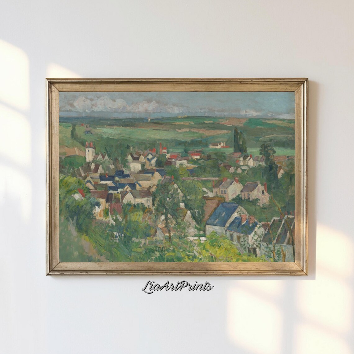 Panoramic French Village Among Green Hills Vintage Landscape Poster