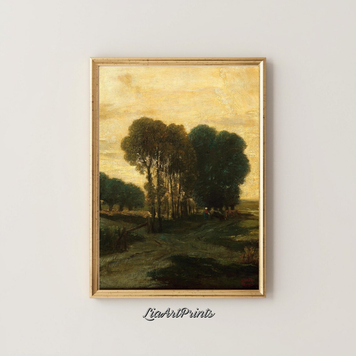 Golden Sky Behind a Grove of Tall Trees Vintage Evening Poster - Image 4