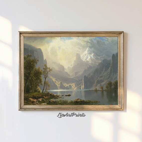 Vintage Mountain Lake Landscape Art Print Classic Nature Wall Decor Antique Landscape Painting Art