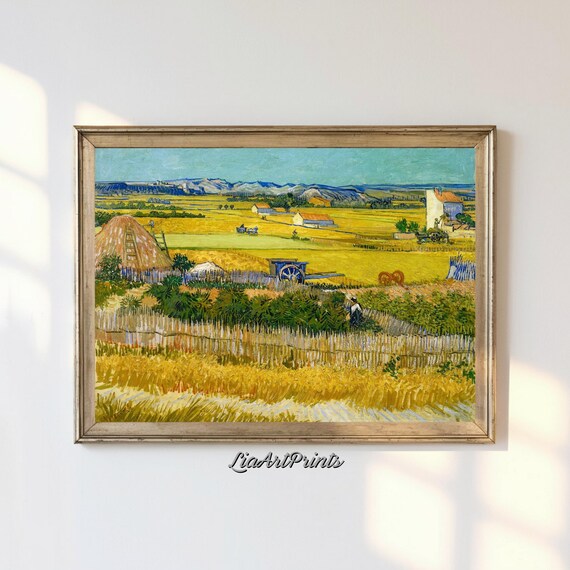 Harvesting Wheat Field Iconic Van Gogh Landscape Rural Farming Art Print