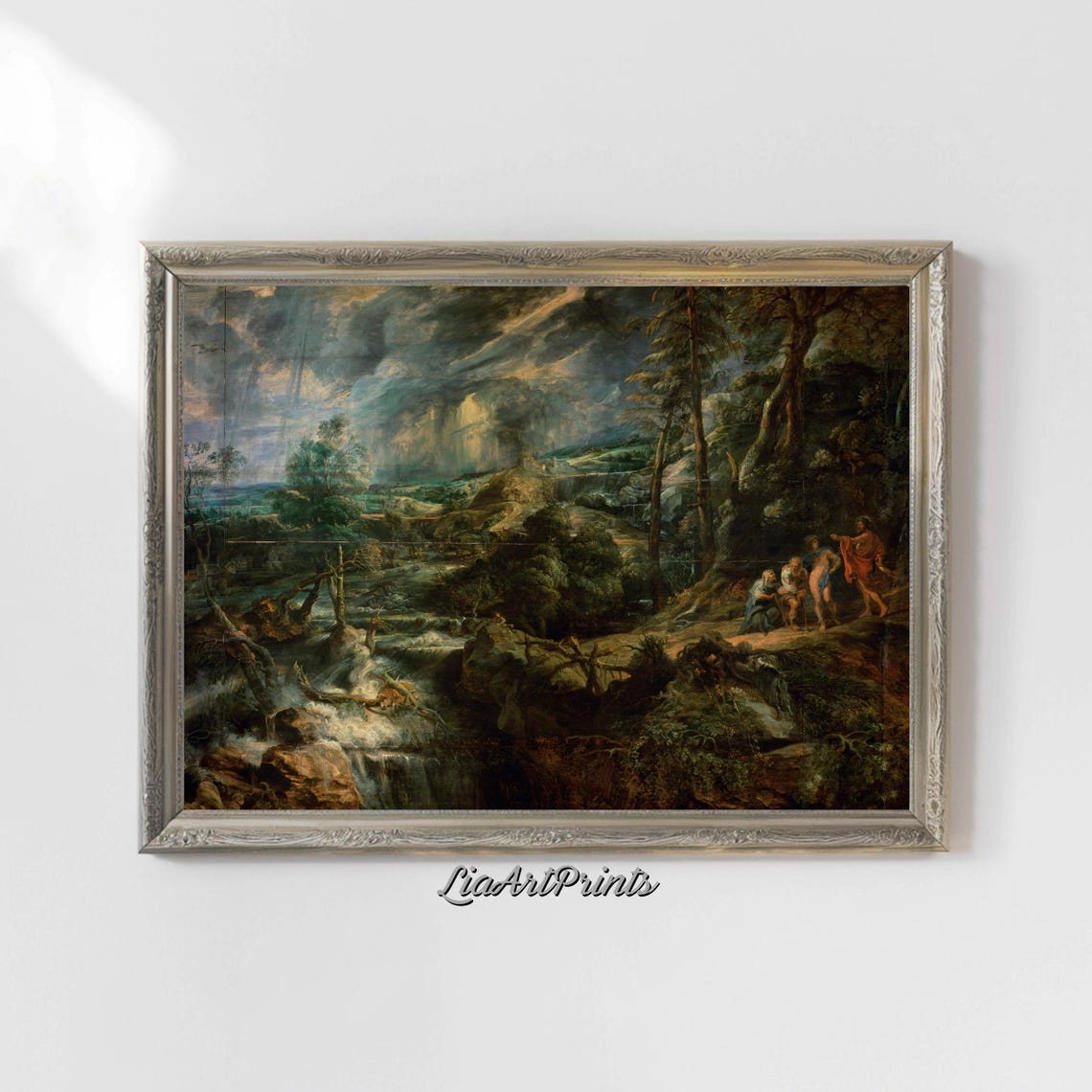 Dark Baroque Stormy Waterfall Valley Figures Dramatic Landscape Poster - Image 4