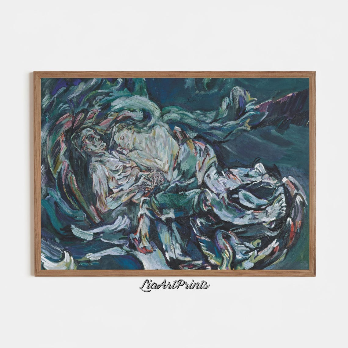 Expressionist Figure Amid Swirling Storm Deep Blue and Teal Oil Poster - Image 3