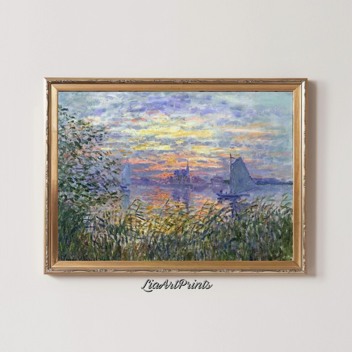 Sunset Over The River, Impressionist Twilight Landscape - Image 2