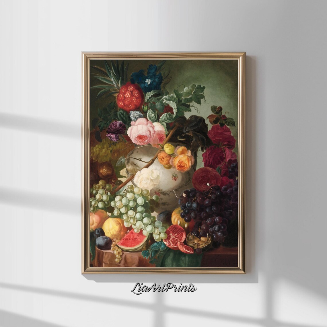 Dutch Floral Still Life with Roses Grapes and Pineapple Poster