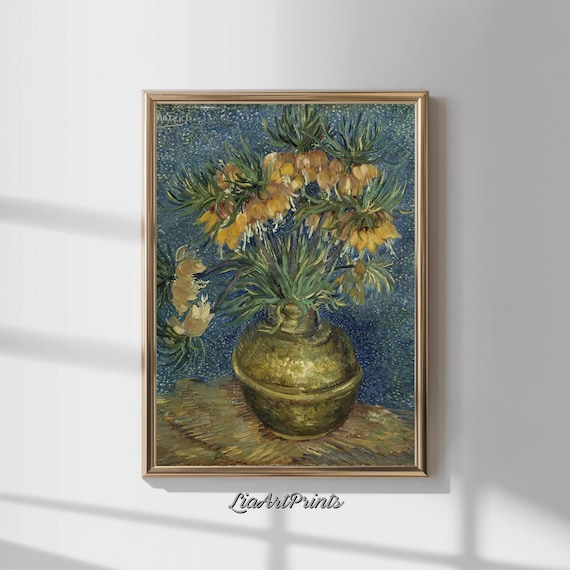 Vincent van Gogh Fritillaries Copper Vase Blue Floral Still Life Poster