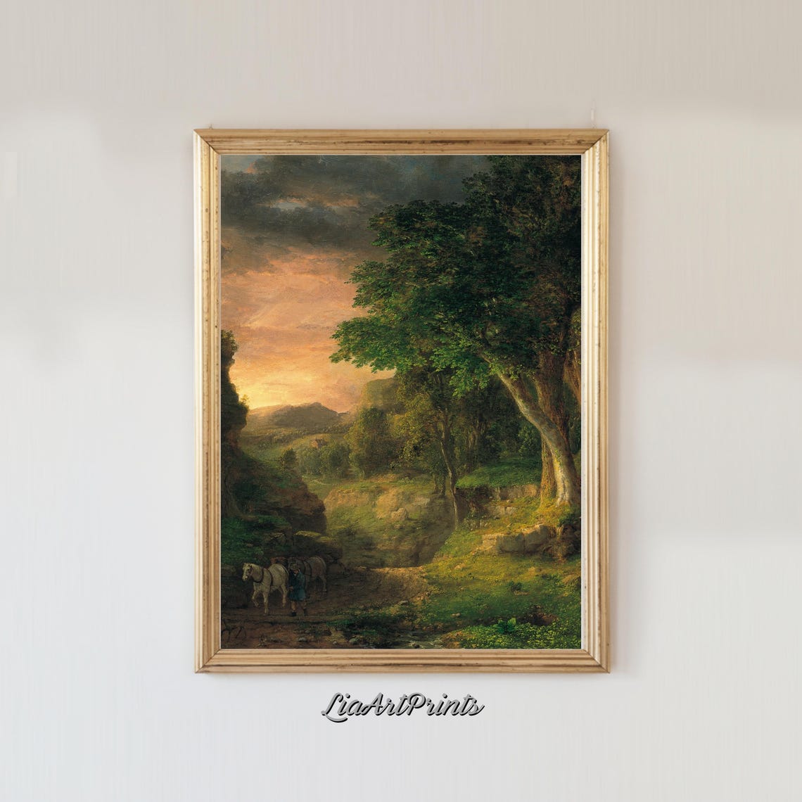 Vintage Forest Landscape Wall Art Nature Sunset Painting Rustic Home Decor - Image 2